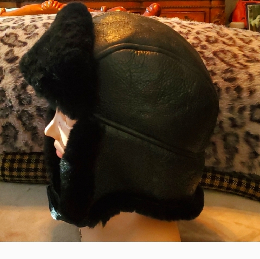 Classic Black Shearling Aviator Hat